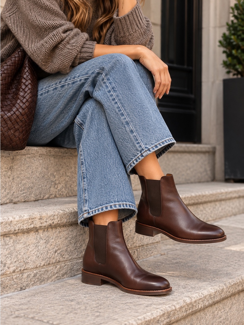 Sézane Chocolate Brown Leather Chelsea Ankle Boots Size EU 38 US 7.5